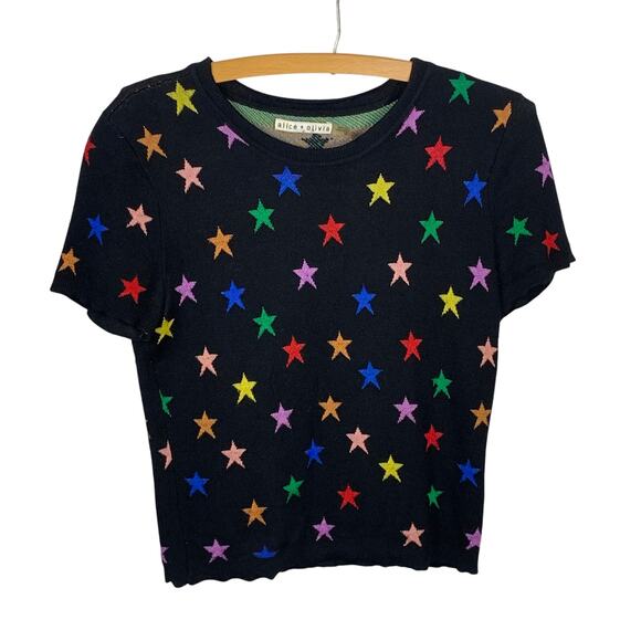 Alice + Oliva Black  & Multi Color Star Cropped Sweater - Size  M - Picture 1 of 5